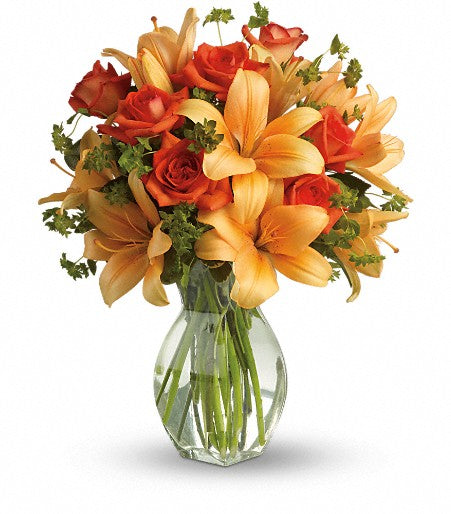 Fiery Lily And Rose Bouquet