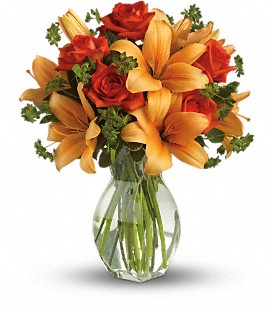 Fiery Lily And Rose Bouquet