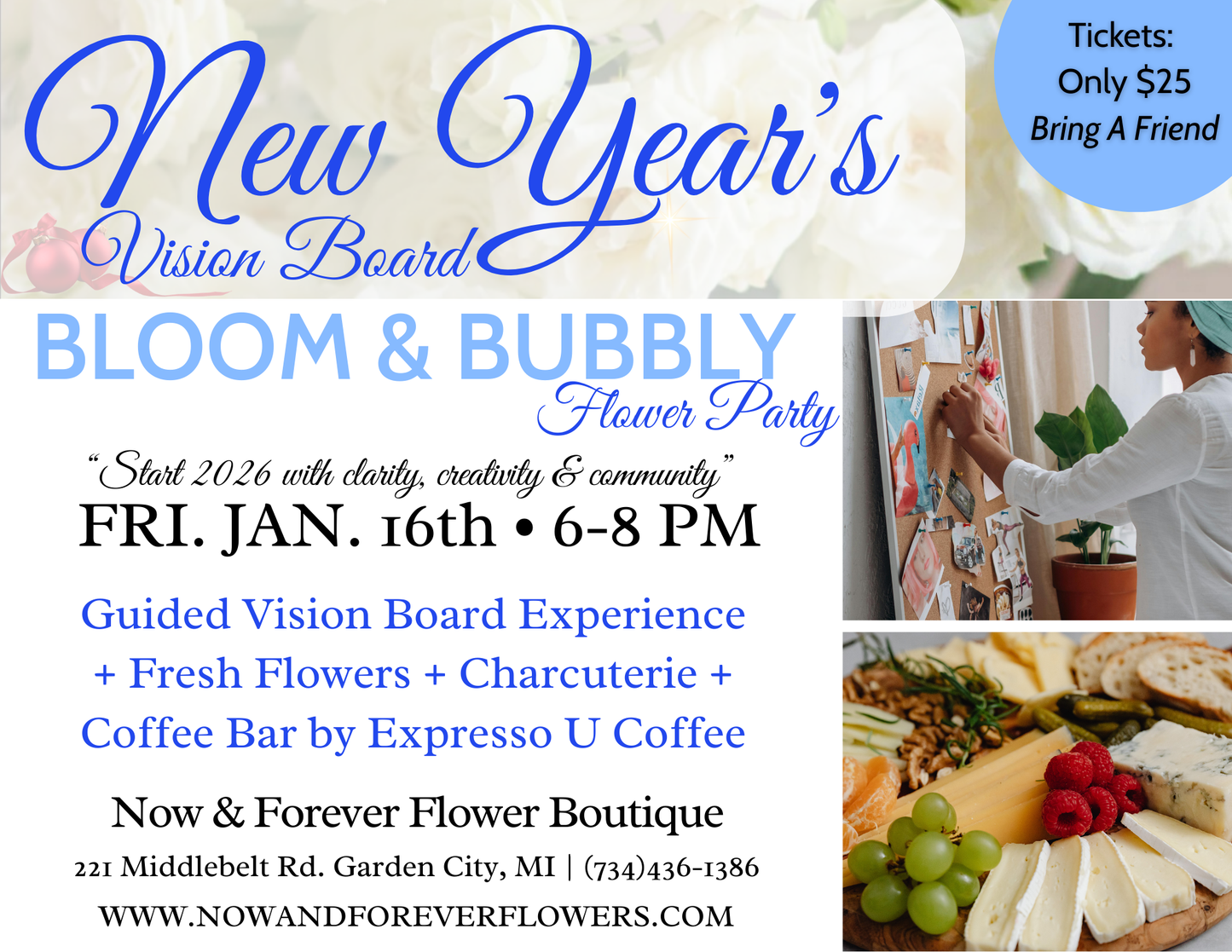 New Year's Vision Board Bloom & Bubbly Flower Party